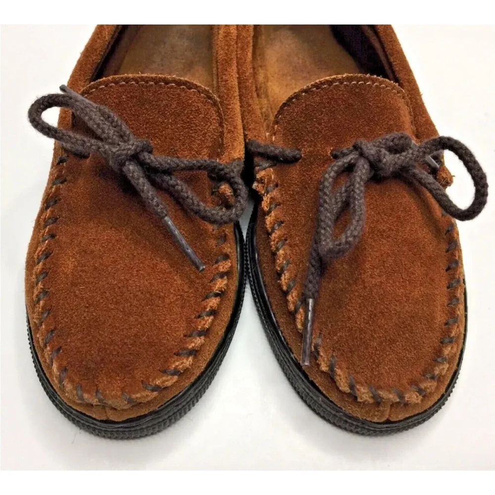 Minnetonka Kid's Moccasins Brown Suede Leather Rubber Soles Size 1M